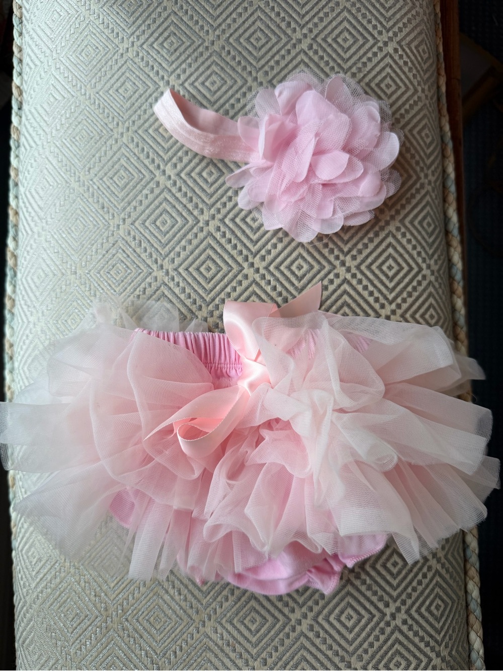 Pink Tulle Baby Bloomers & Headband Set - Soft Pink 3mo.